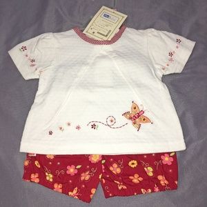 McBaby Red Floral Shorts & White Embroidered Top